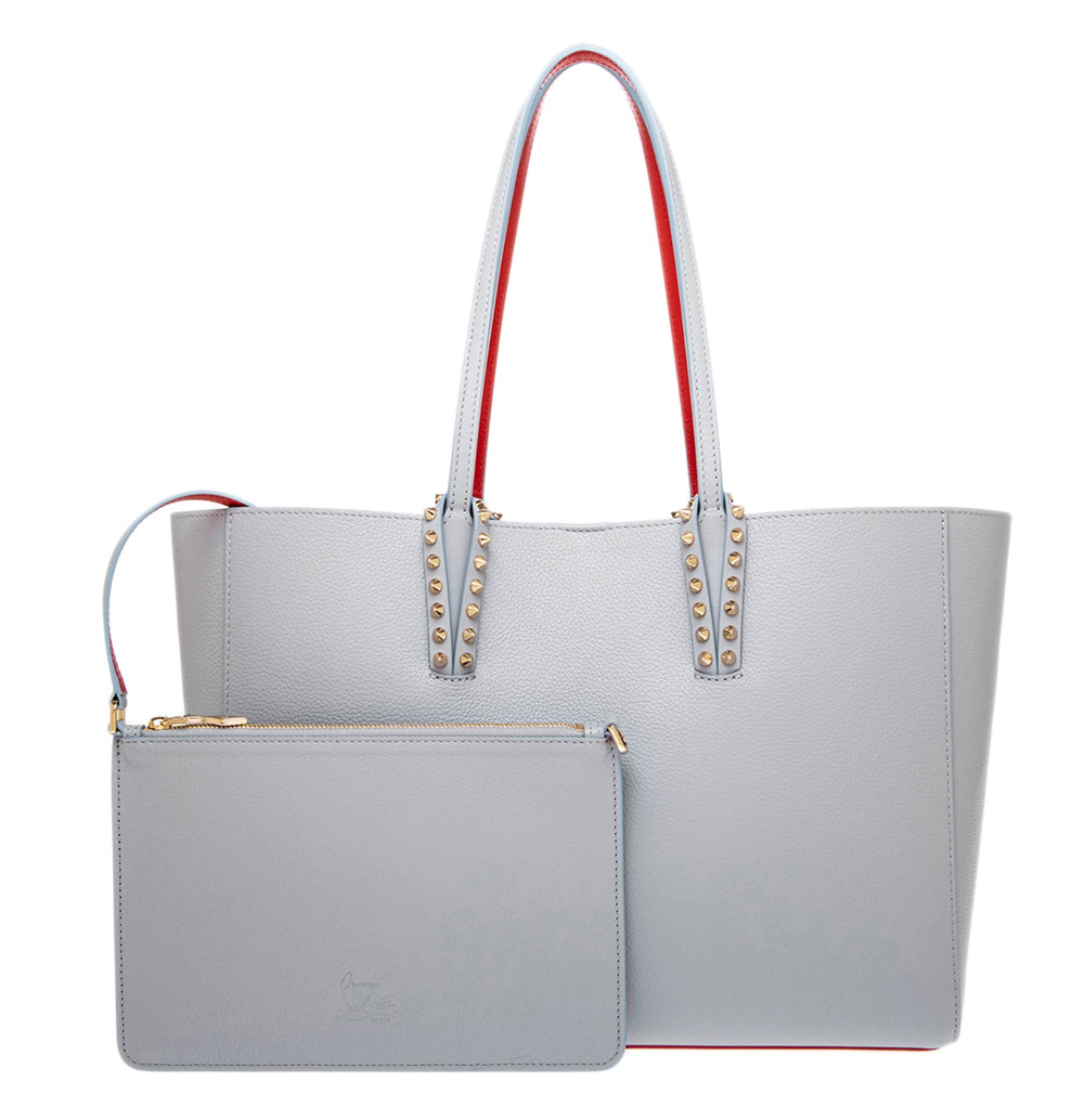 Christian Louboutin Cabata Small Tote Jumbo Grey Leather Gold Spike Shoulder Bag